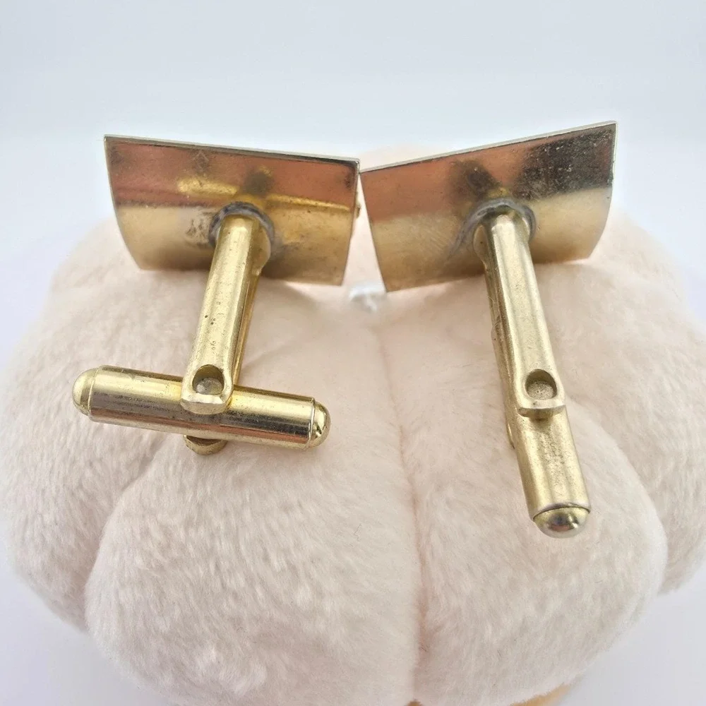 Vtg 75 Yr Old Cufflinks Crystal Rhinestone Accents Bullet Back Yellow Gold Plate